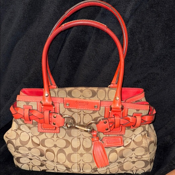 Coach Vintage Authentic Orange Beige shoulder Bag - Picture 1 of 16